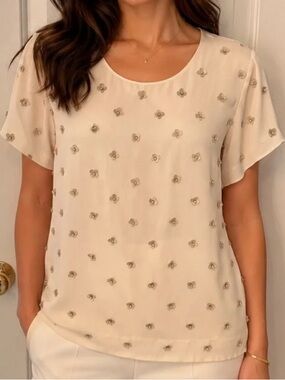 J crew collection white beaded top leather and rhinestone flowers size 12